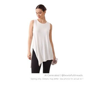 Fabletics White Asymmetrical A-Line Tunic Tank Top M Soft Stretch